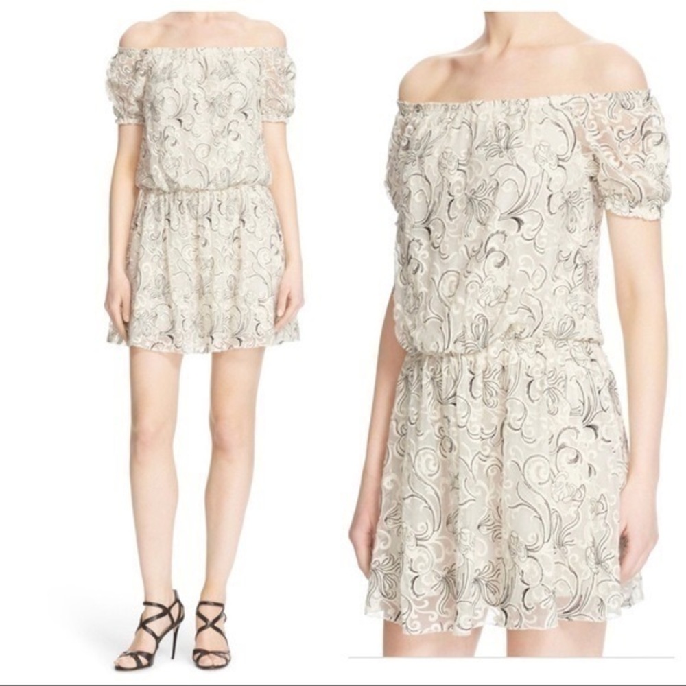 Alice + Olivia Janell Lace Mini Off the Shoulder 100% Silk Dress Sz 0